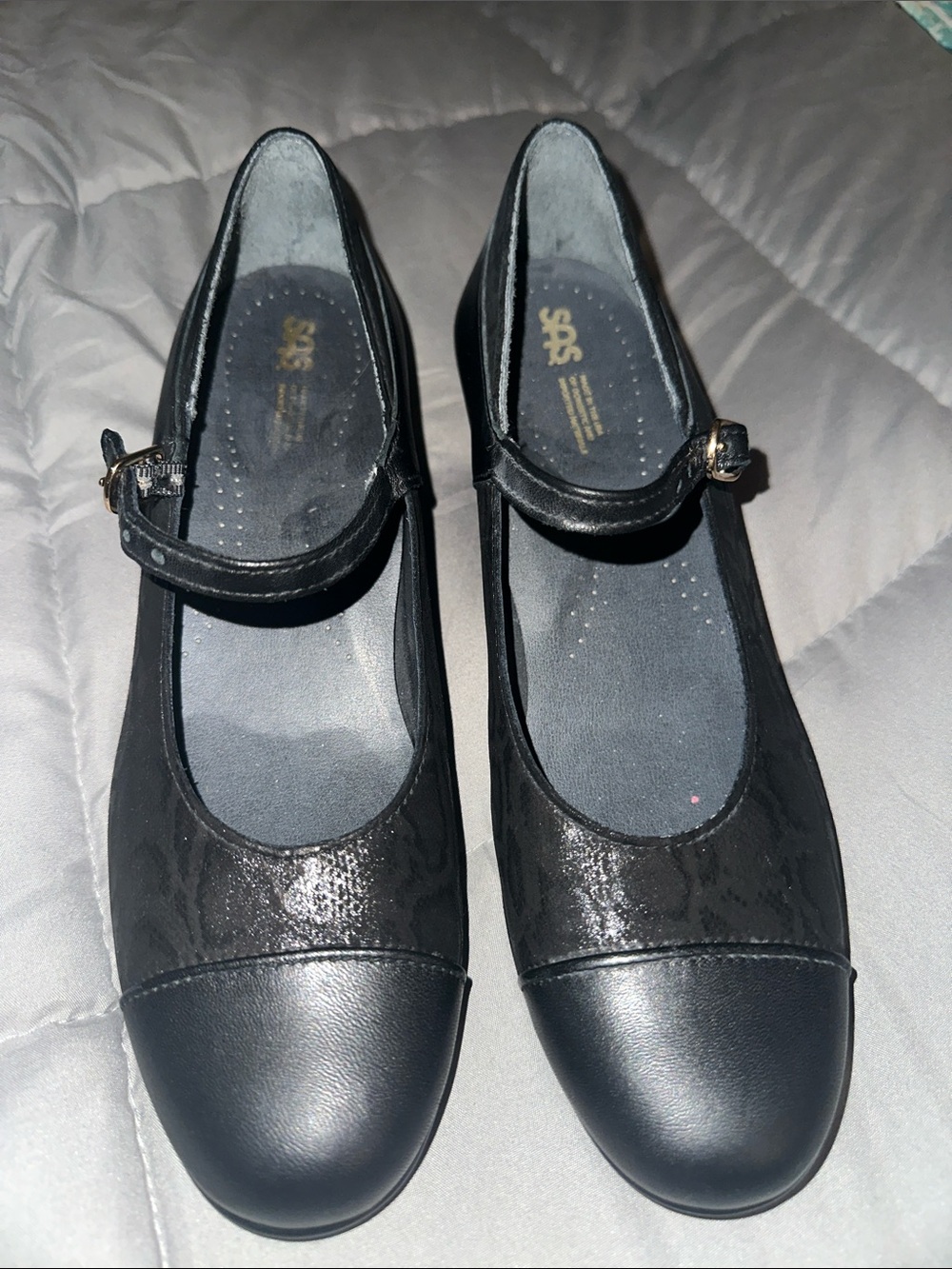 SAS Black Mary Jane Flats with Buckle Strap
